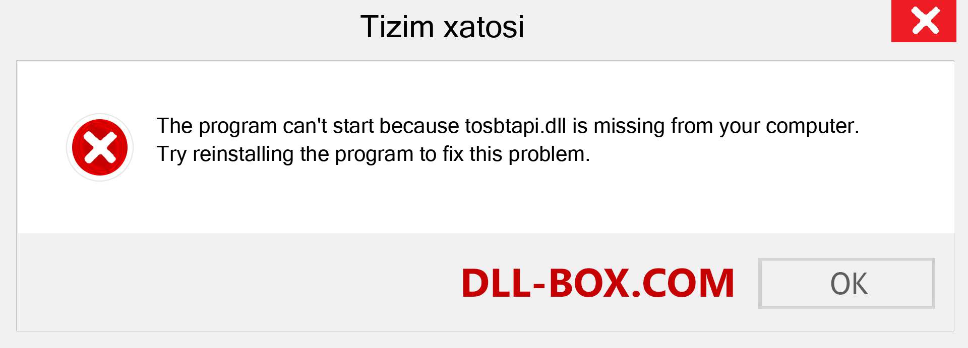 tosbtapi.dll fayli yo'qolganmi?. Windows 7, 8, 10 uchun yuklab olish - Windowsda tosbtapi dll etishmayotgan xatoni tuzating, rasmlar, rasmlar